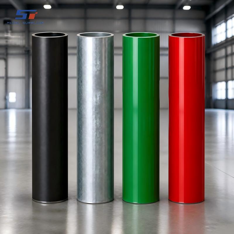 Revestimentos para tubos de aço carbono: comparação entre opções pretas, galvanizadas, com revestimento epóxi e pintadas.