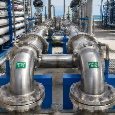 Solução de tubulação em aço inoxidável duplex para equipamentos de dessalinização costeira